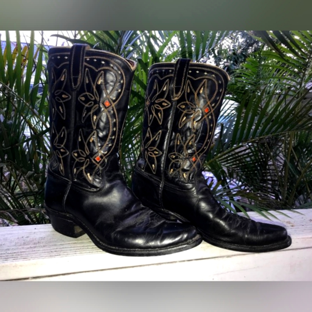 Vintage 40's-50's Acme Embroidered Cowboy Boots men's 8D Women's 9.5 Black
